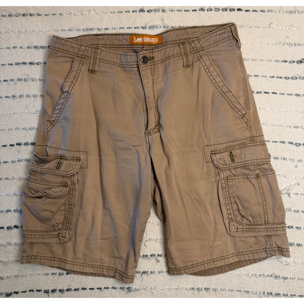 Lee Dungarees Mens Cargo Shorts Tan Khaki Multi Pocket Utility Size 36 37